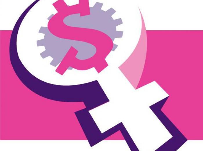 Symbole des femmes avec la roue dentée de l'AFPC et le symbole du dollar