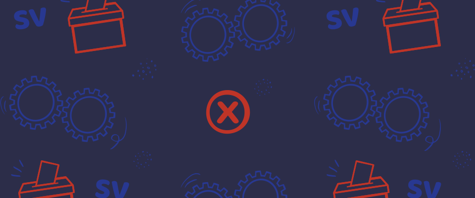 Motif de fond avec des boîtiers de vote, des x et les lettres SV.