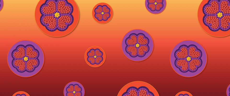 Illustration pour la Journée nationale des peuples autochtones Œuvre d'art représentant une fleur en perles aux teintes chaudes du coucher de soleil, en hommage à la Journée nationale des peuples autochtones.