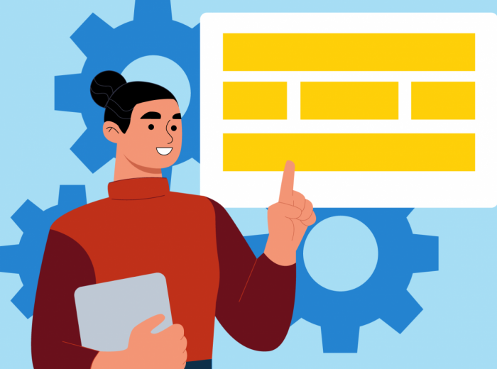 Personnage tenant un classeur devant un calendrier