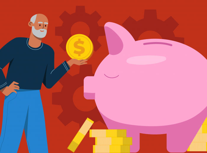 tirelire représentant un homme tenant une pièce