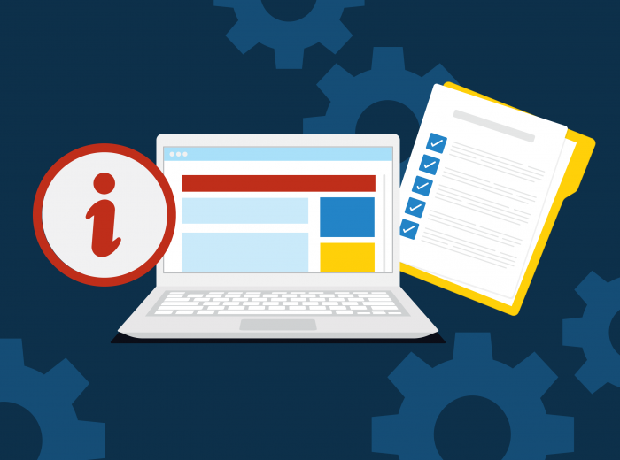 ordinateur portable avec liste de contrôle et panneau d'information