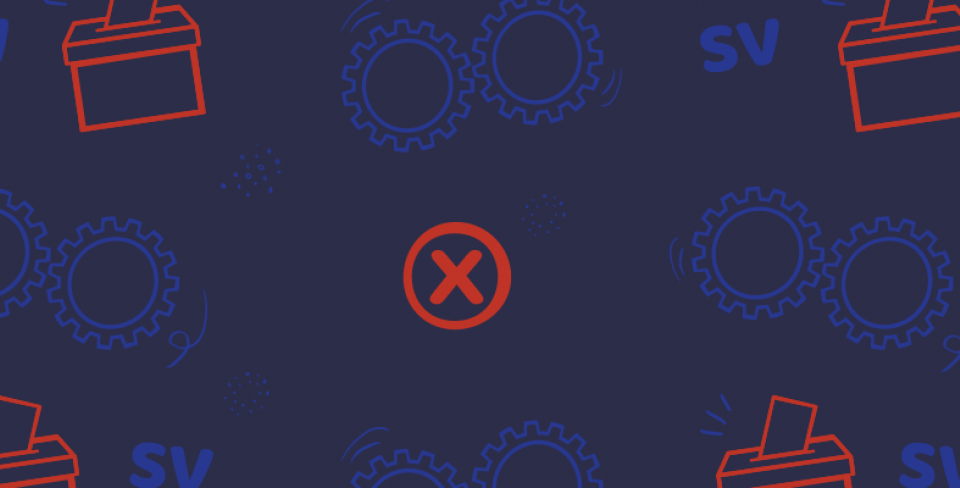 Motif de fond avec des boîtiers de vote, des x et les lettres SV.