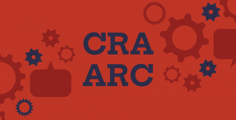 Graphisme rouge avec des rouages et un texte au milieu indiquant « CRA ARC ».
