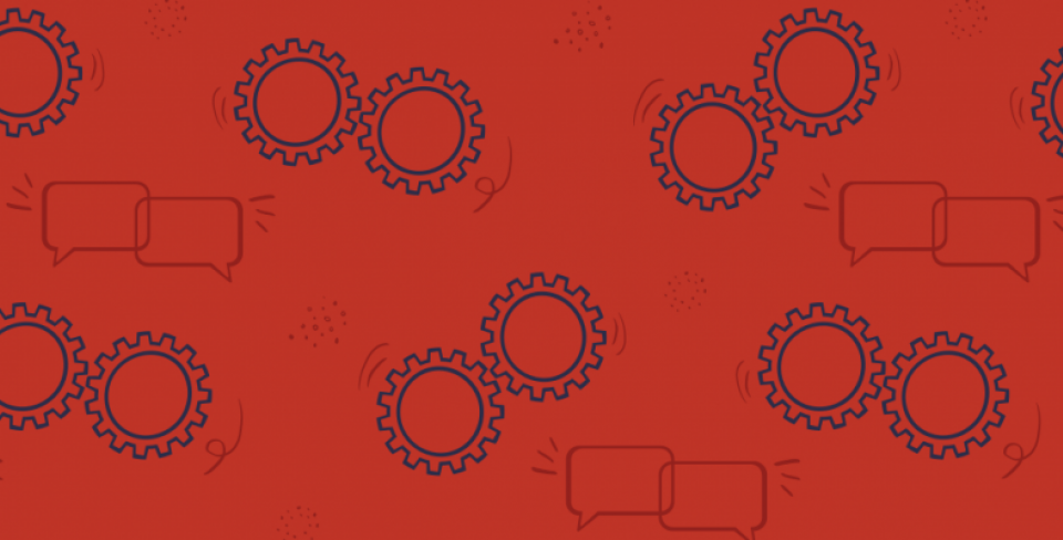 Graphique rouge avec les roues dentées.