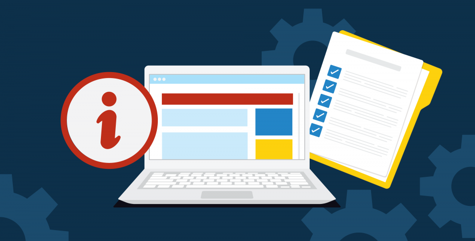 Illustration des ressources Un ordinateur portable et une liste de contrôle accompagnés d'une bulle d'information